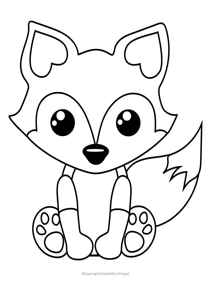 Cute Fox Coloring Pages for Kids Printable 1