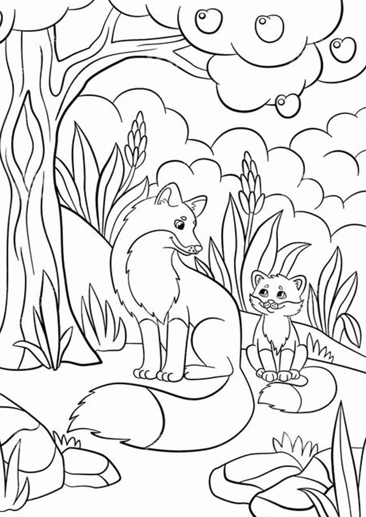 Cute Fox Coloring Pages for Kids Printable 119