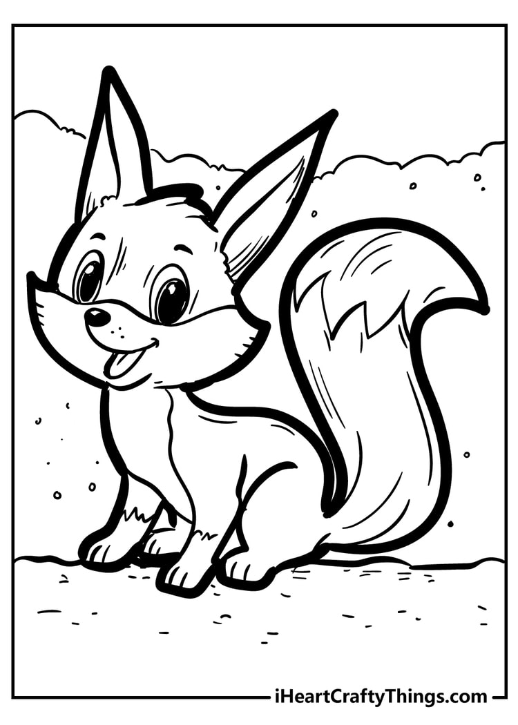 Cute Fox Coloring Pages for Kids Printable 2