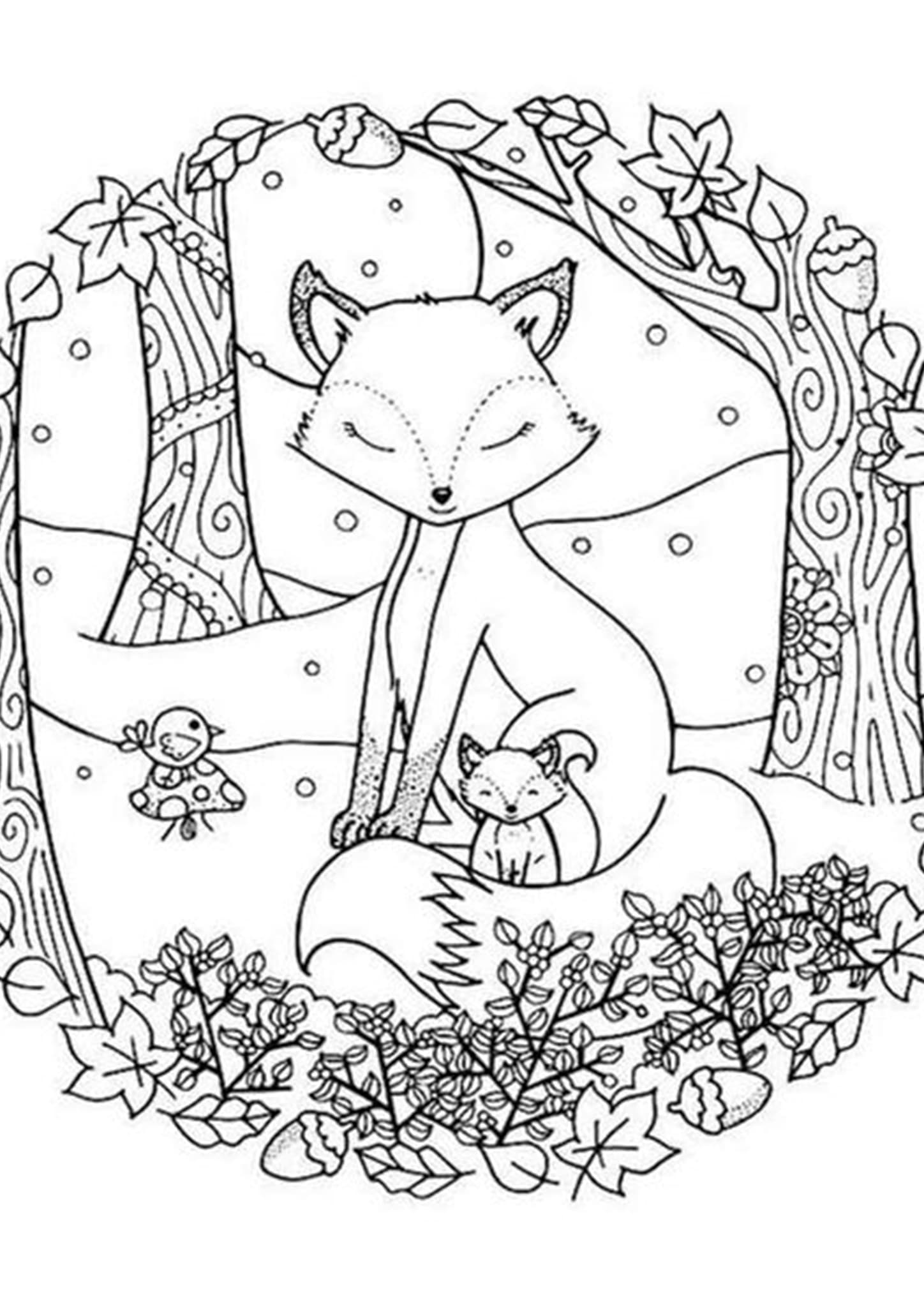 Cute Fox Coloring Pages for Kids Printable 90