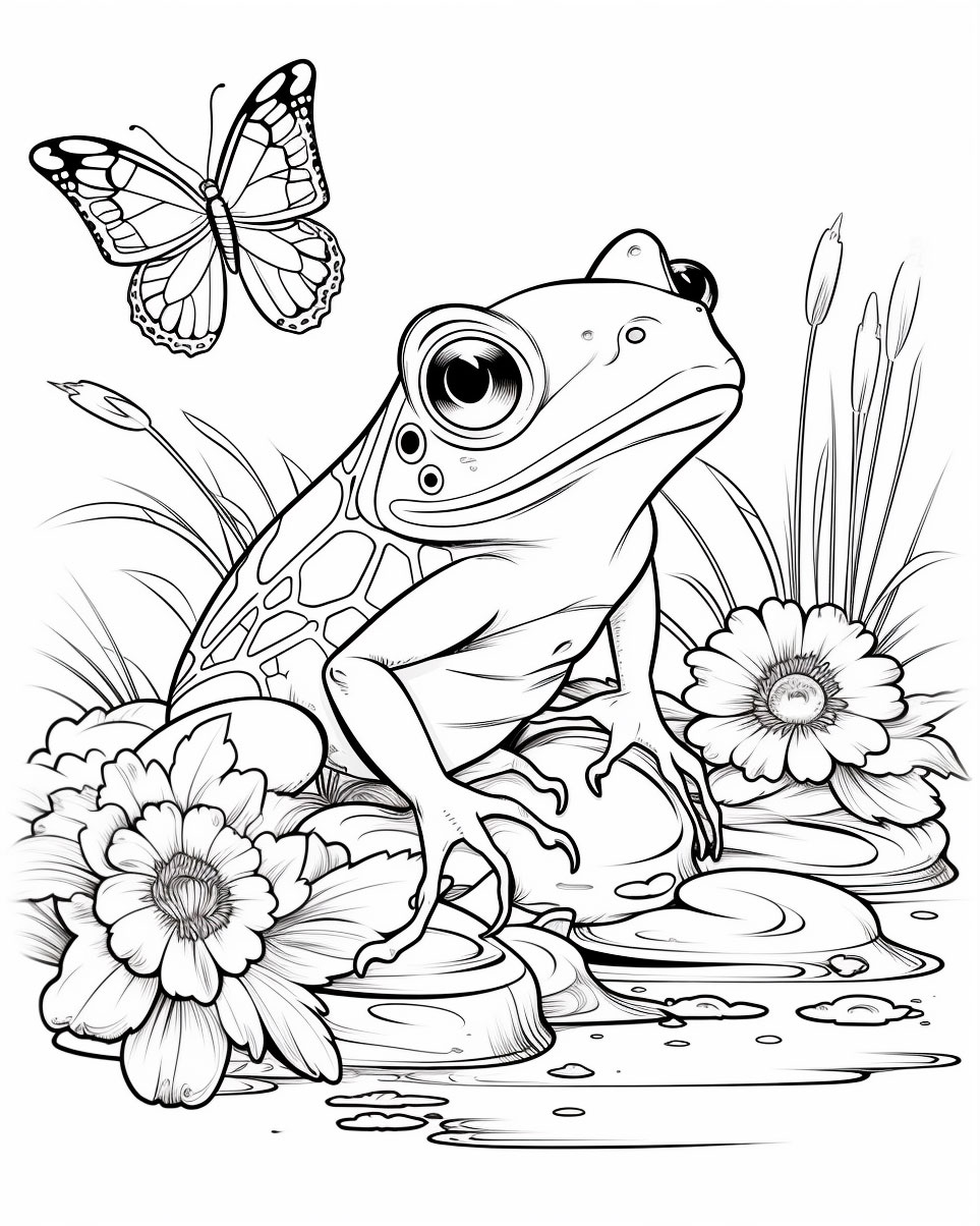 190+ Frog Coloring Page Designs 129