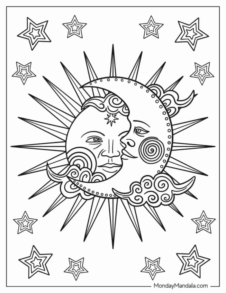 37 Celestial Sun And Moon Coloring Pages Printable 29