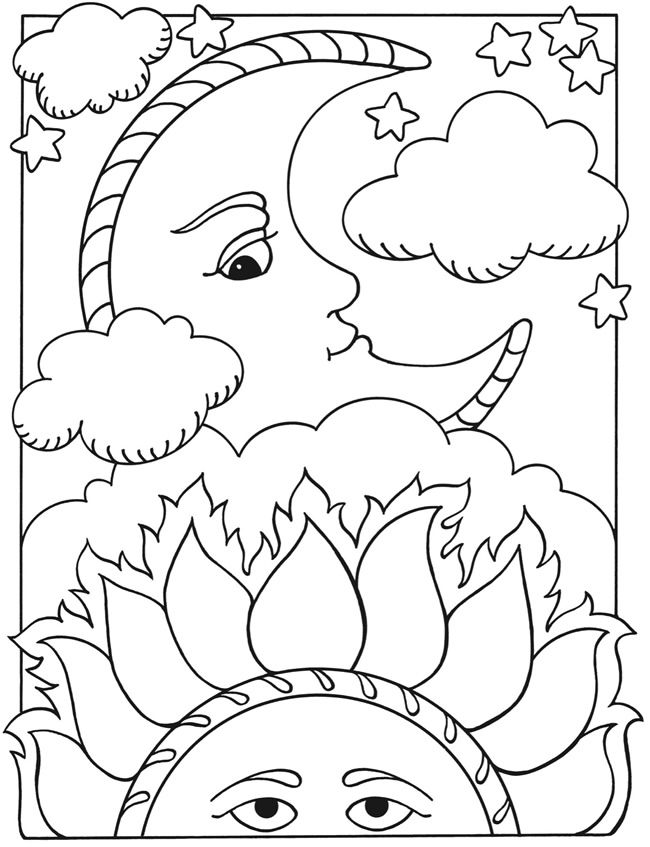 37 Celestial Sun And Moon Coloring Pages Printable 3