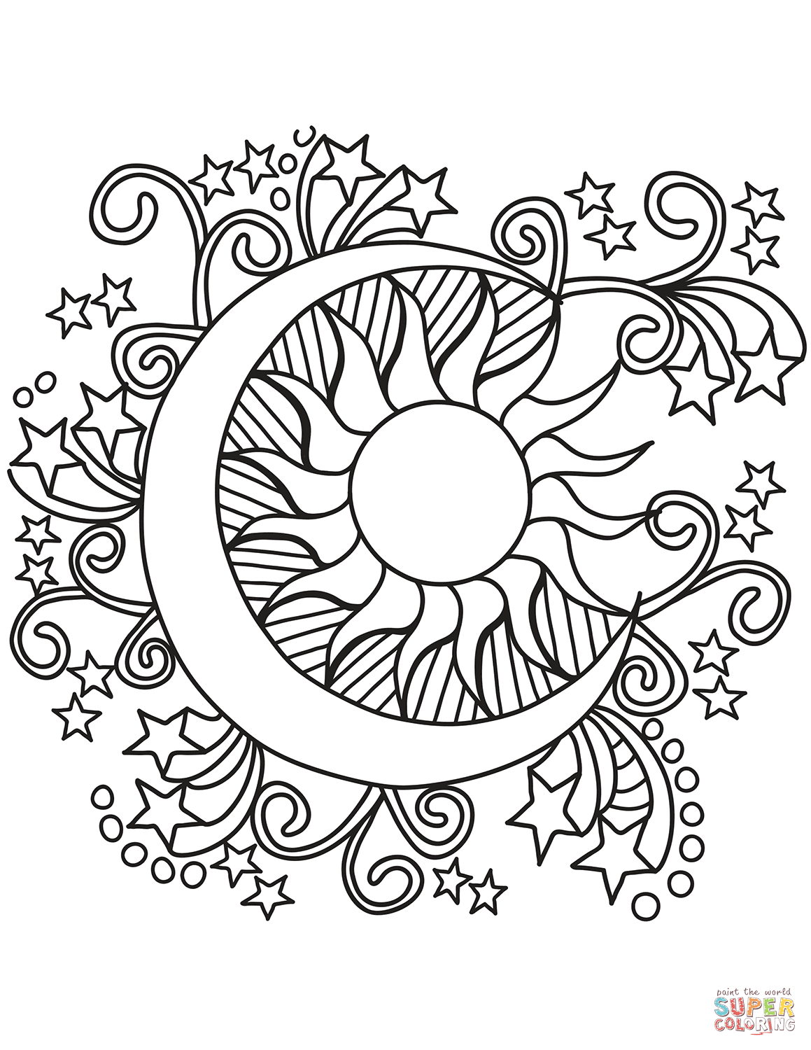 37 Celestial Sun And Moon Coloring Pages Printable 8