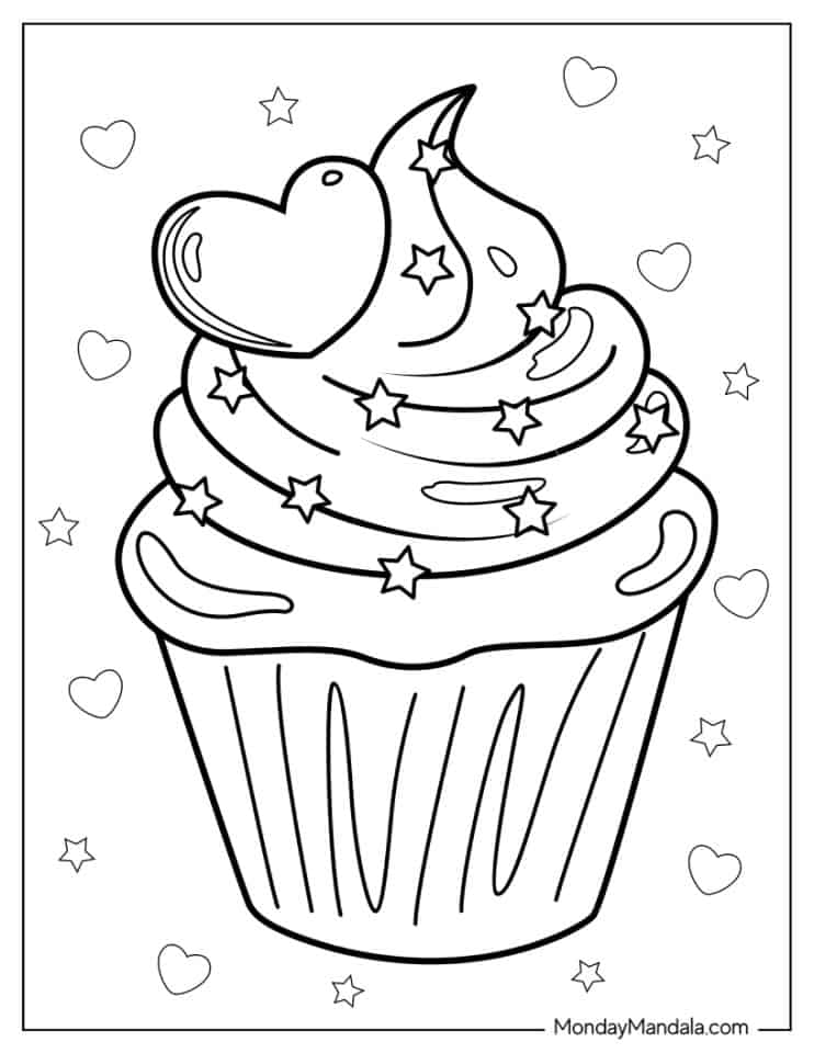 Delicious Cupcake Coloring Pages Printable 2