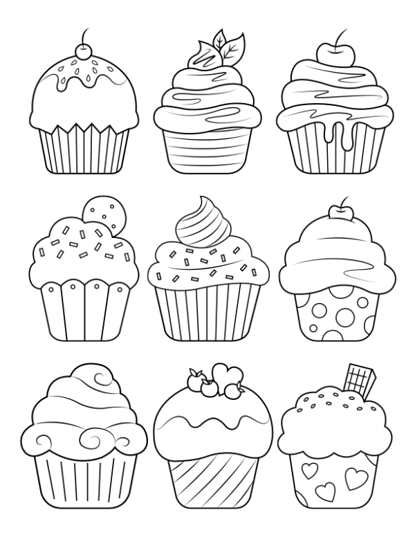 Delicious Cupcake Coloring Pages Printable 7