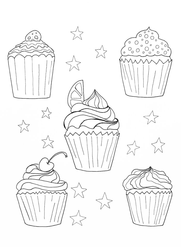 Delicious Cupcake Coloring Pages Printable 9