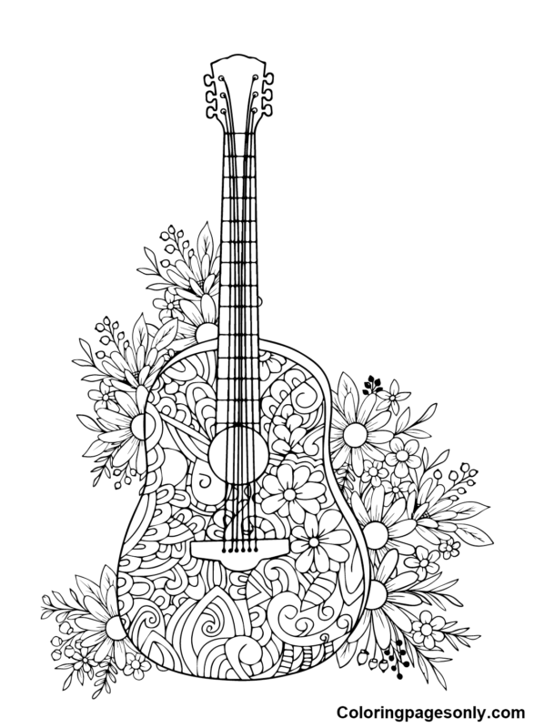 Melodic Guitar Coloring Pages Printable 11