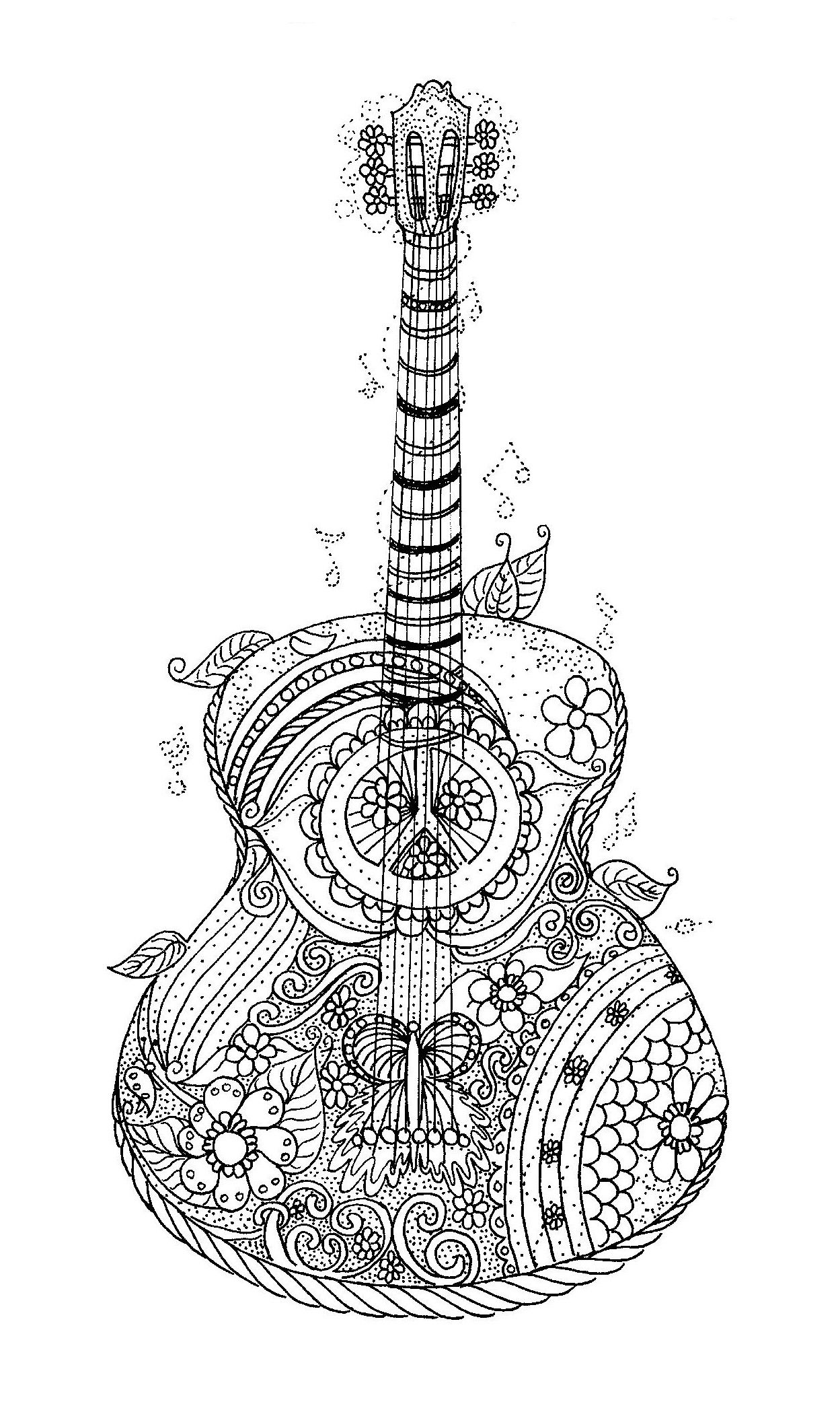 Melodic Guitar Coloring Pages Printable 13