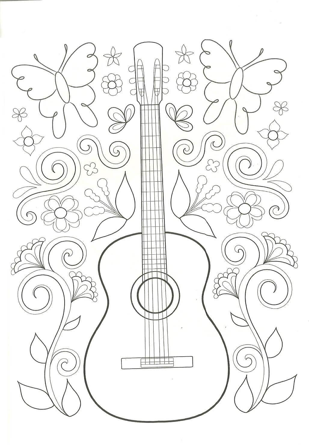 Melodic Guitar Coloring Pages Printable 22