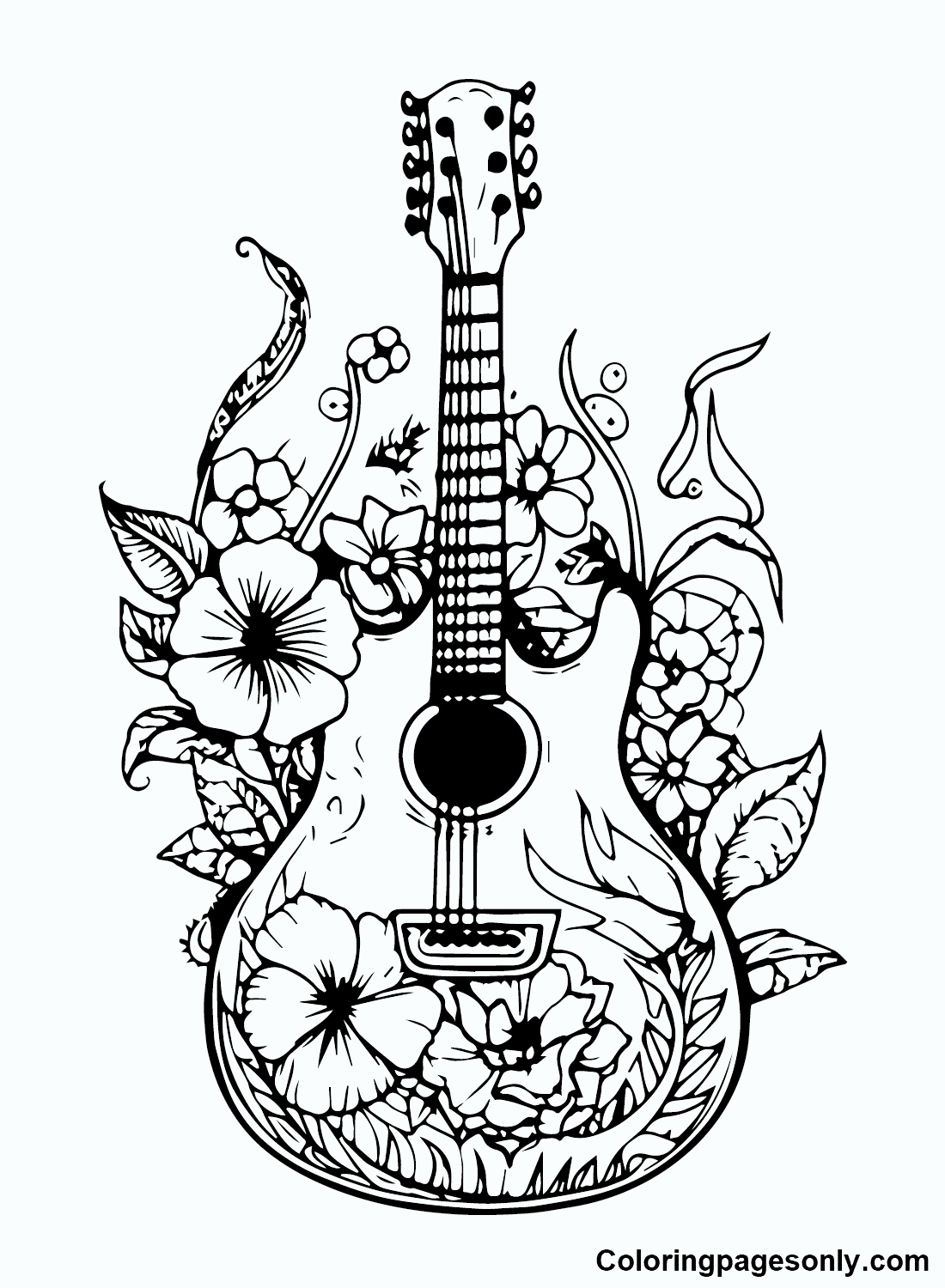 Melodic Guitar Coloring Pages Printable 25