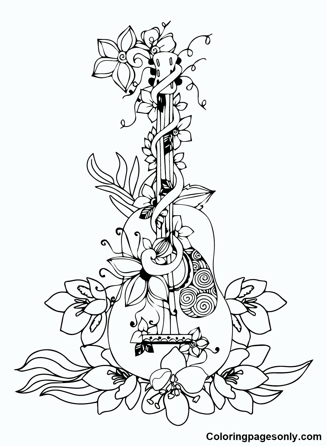 Melodic Guitar Coloring Pages Printable 3