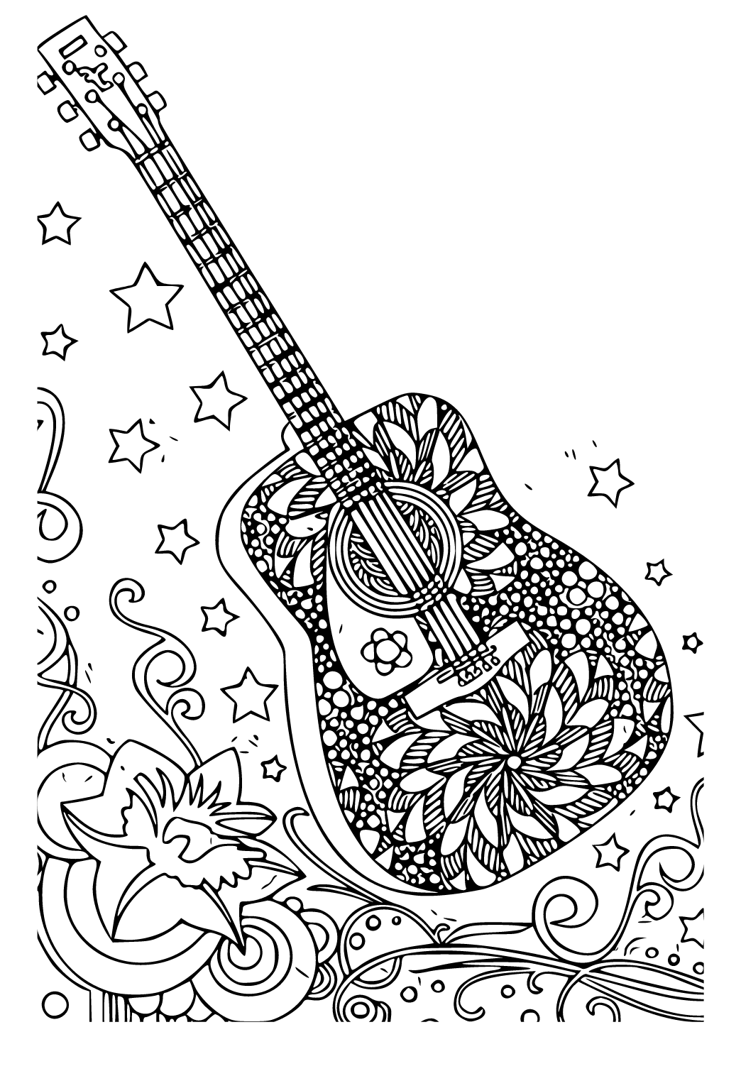 Melodic Guitar Coloring Pages Printable 33