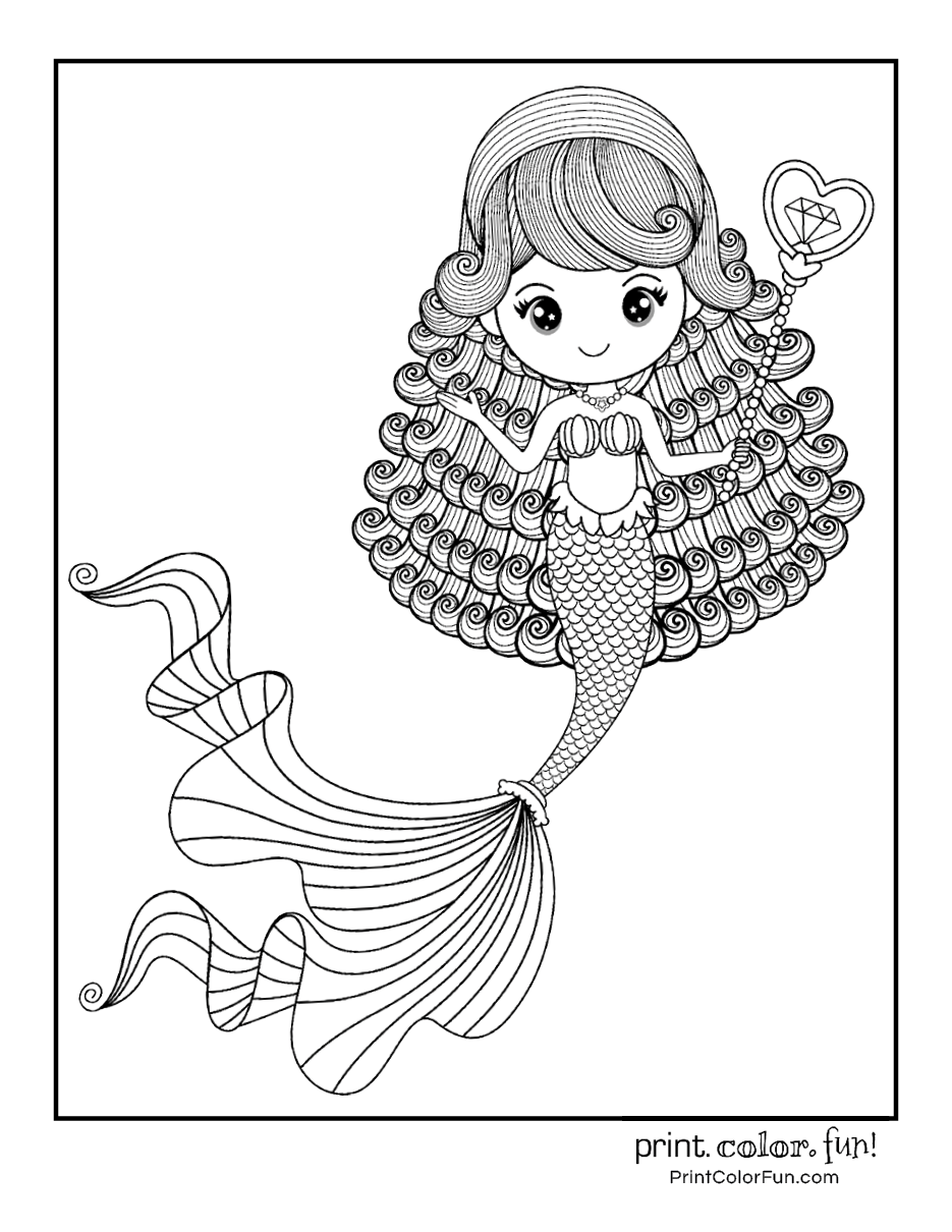 31 Fun Mermaid Coloring Pages for Kids Printable 13