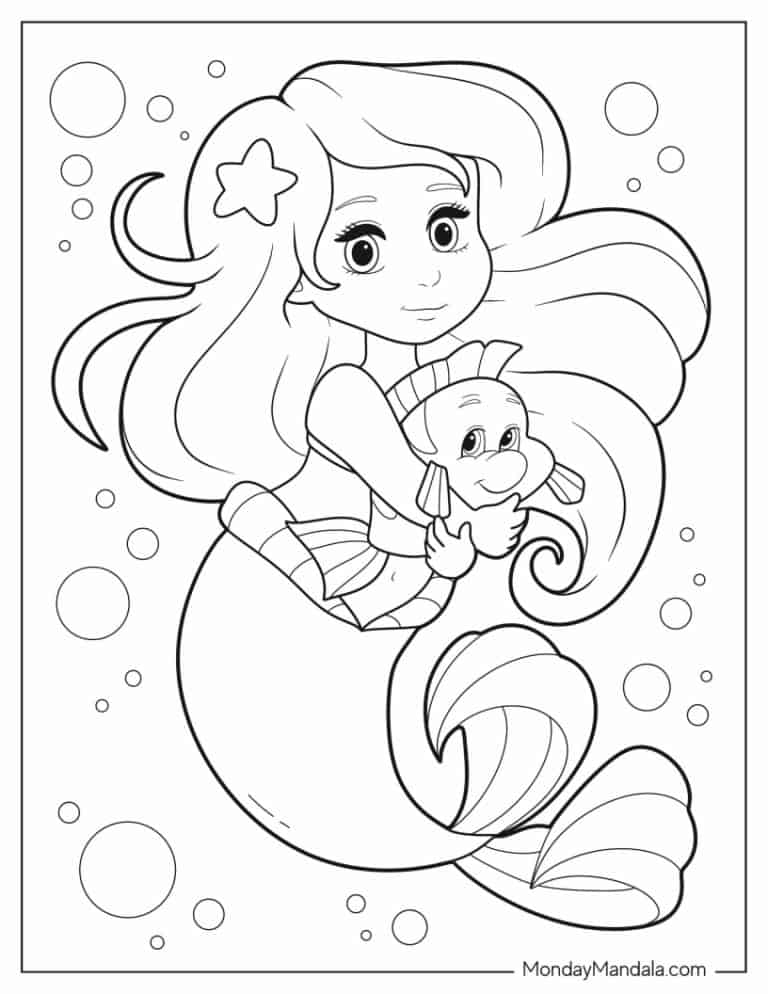 31 Fun Mermaid Coloring Pages for Kids Printable 4