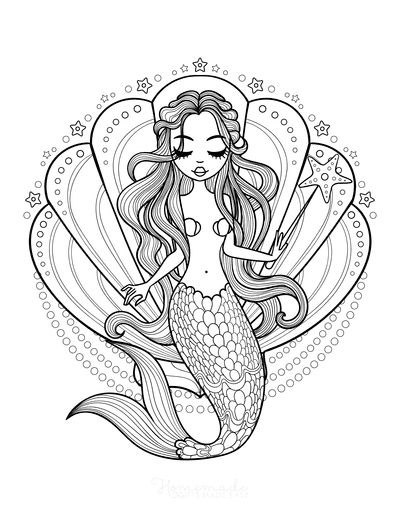 31 Fun Mermaid Coloring Pages for Kids Printable 9