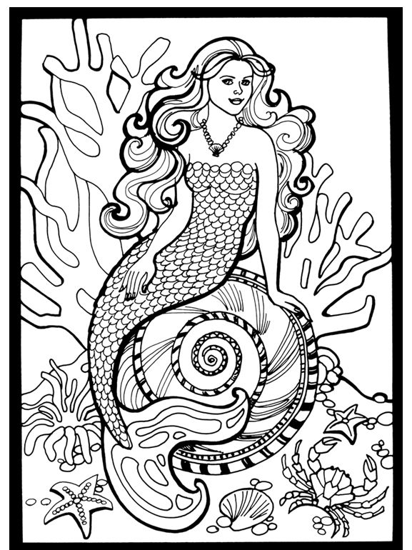 32 Elegant Mermaid Coloring Pages Adult Printable 1