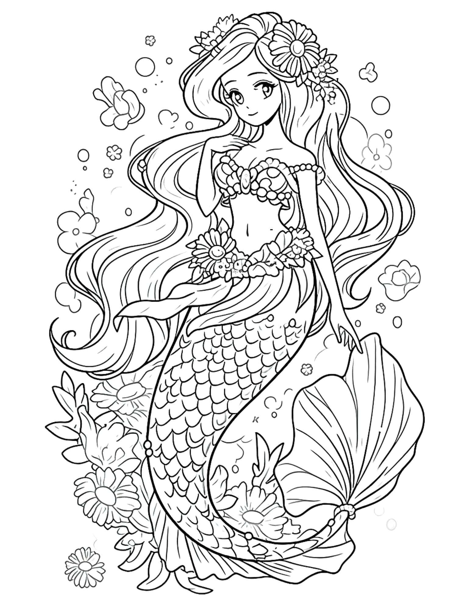 32 Elegant Mermaid Coloring Pages Adult Printable 14