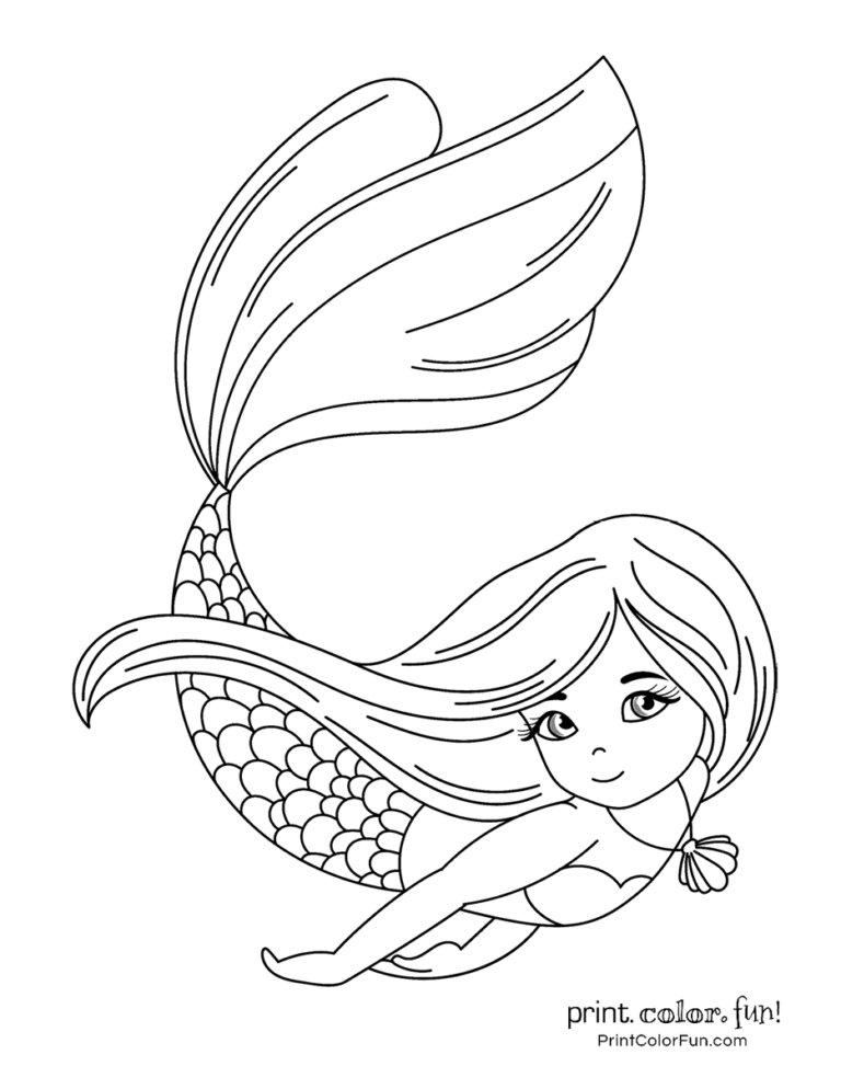 32 Elegant Mermaid Coloring Pages Adult Printable 16