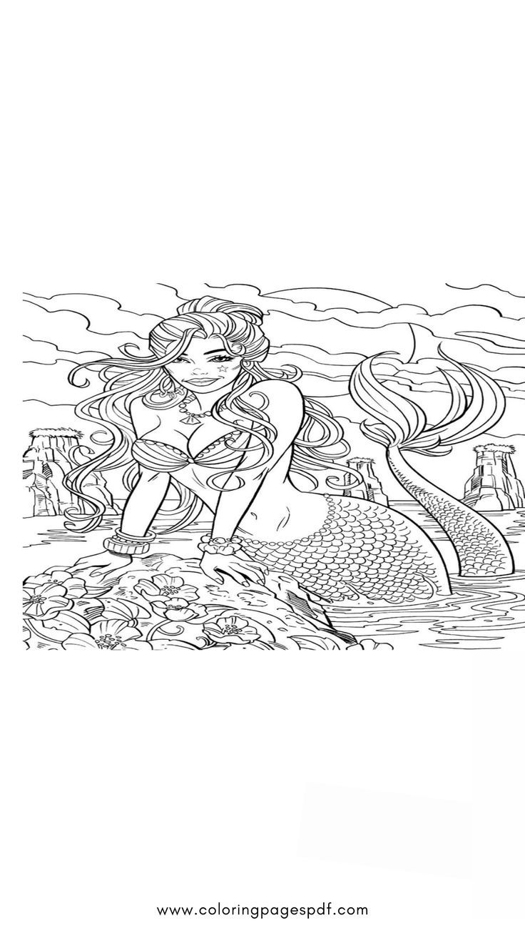 32 Elegant Mermaid Coloring Pages Adult Printable 17