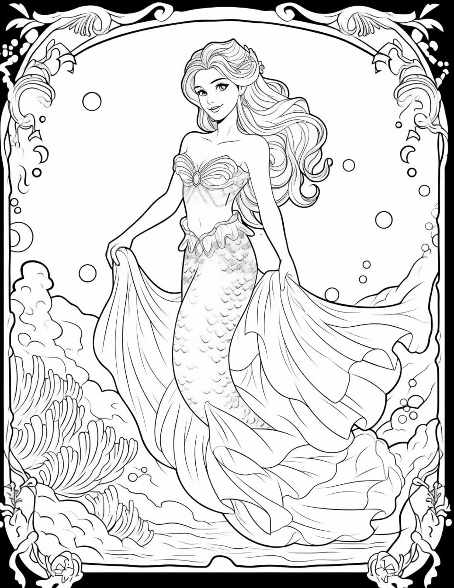 32 Elegant Mermaid Coloring Pages Adult Printable 2