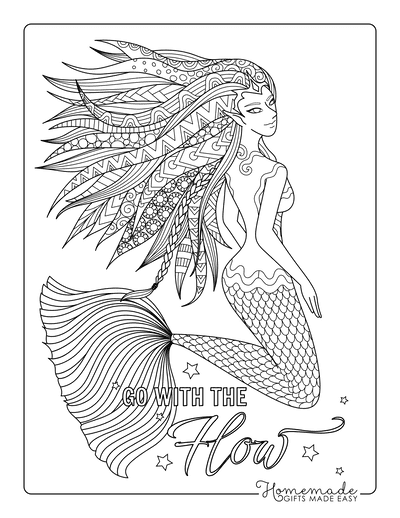 32 Elegant Mermaid Coloring Pages Adult Printable 27