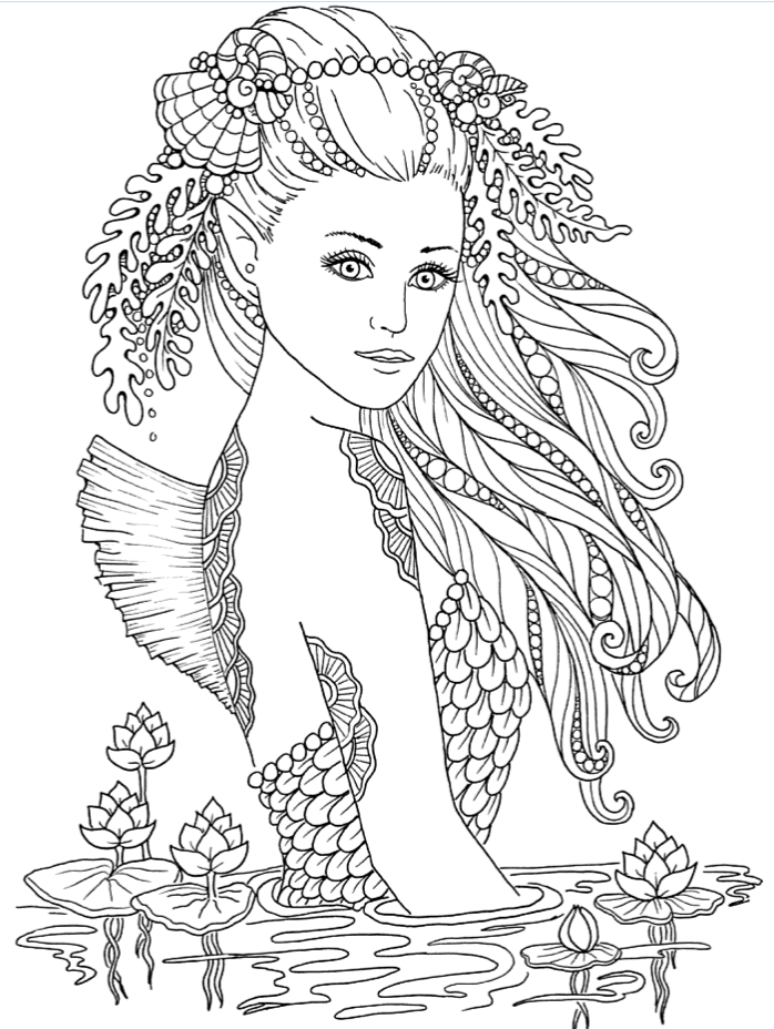 32 Elegant Mermaid Coloring Pages Adult Printable 29