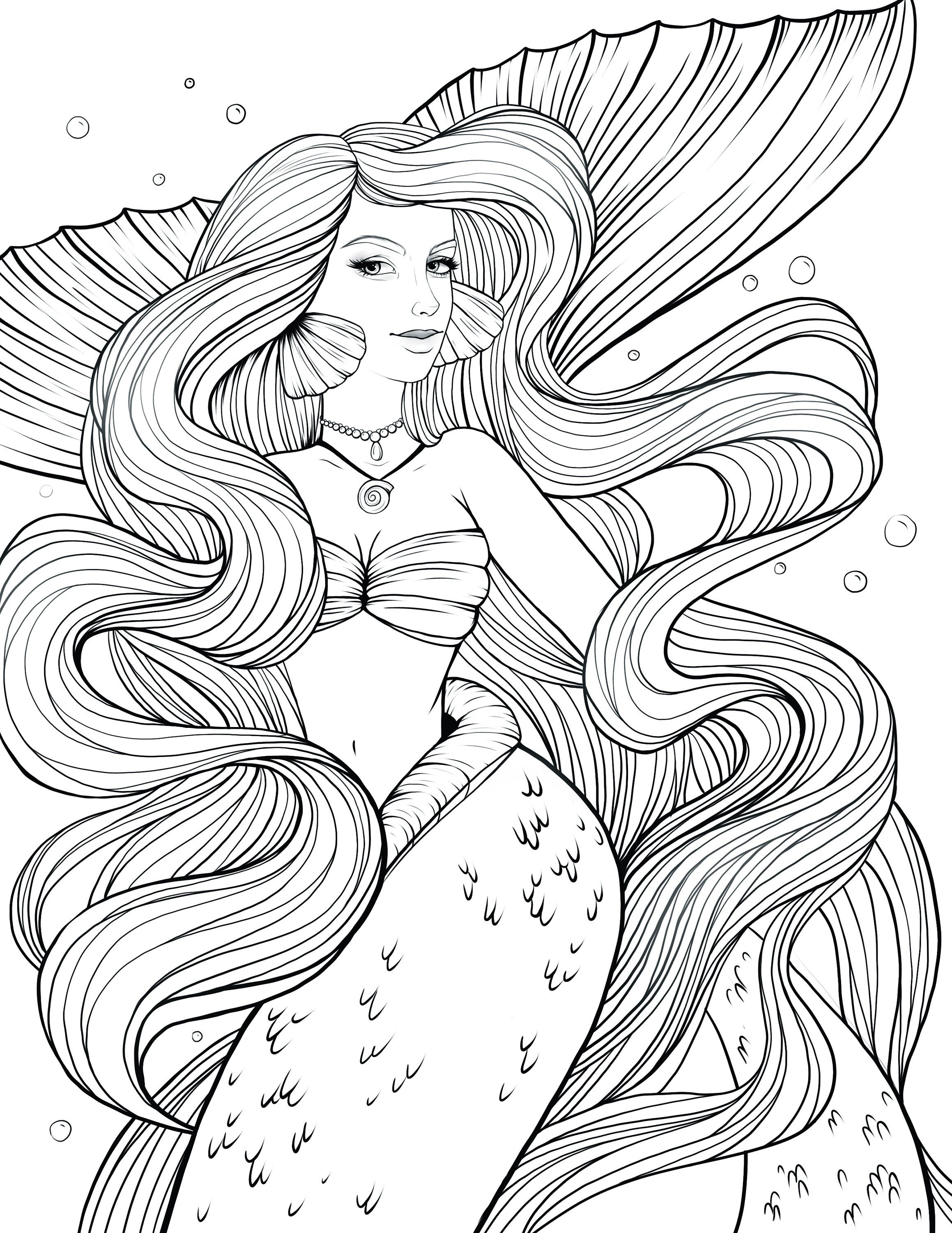 32 Elegant Mermaid Coloring Pages Adult Printable 3