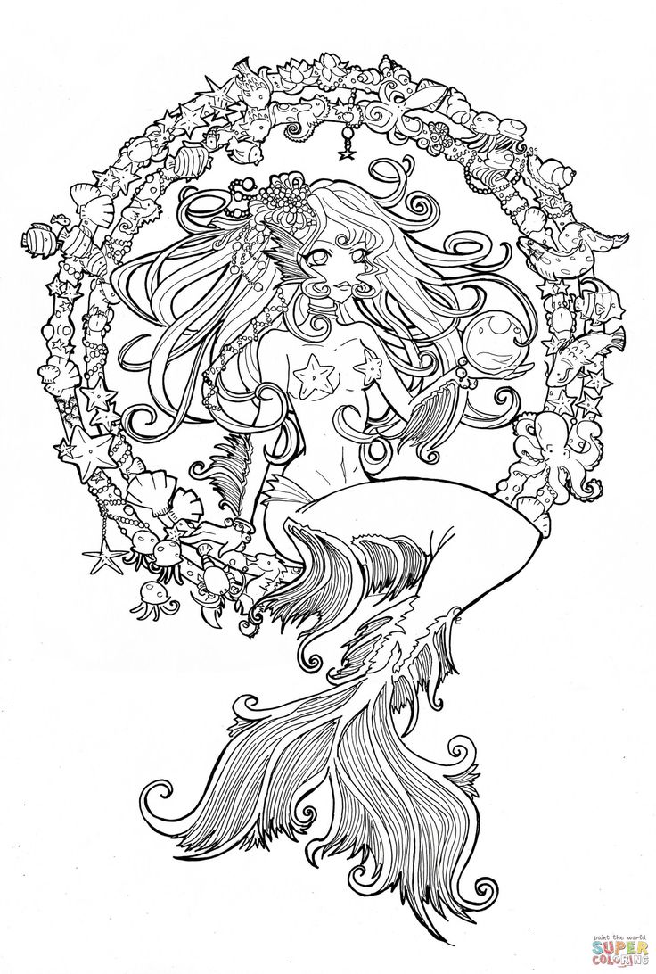 32 Elegant Mermaid Coloring Pages Adult Printable 34