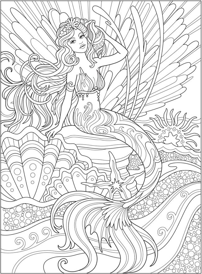 32 Elegant Mermaid Coloring Pages Adult Printable 4