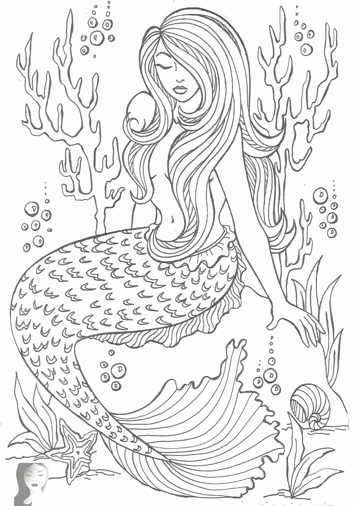 32 Elegant Mermaid Coloring Pages Adult Printable 5