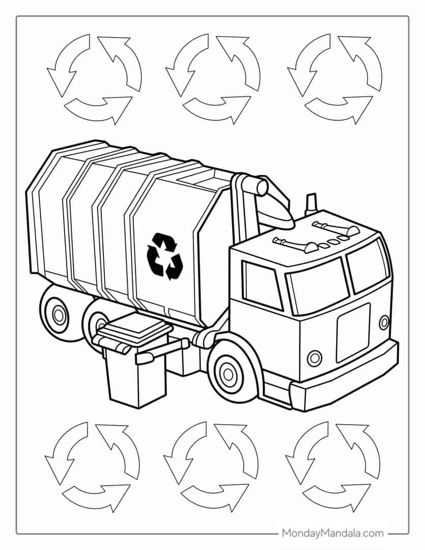 34 Cool Garbage Truck Coloring Pages Printable 3