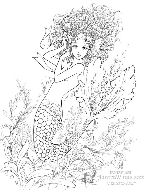 36 Detailed Mermaid Coloring Pages for Adults Printable 11