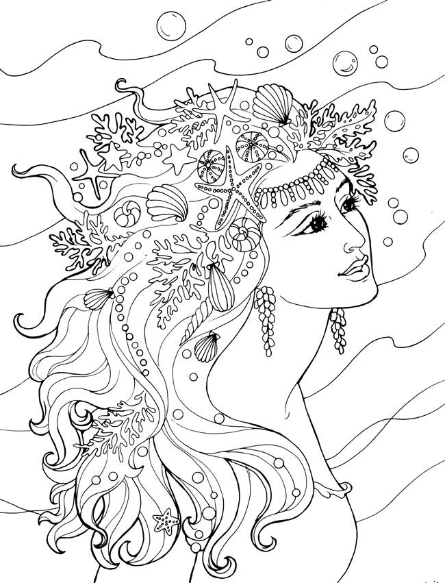 36 Detailed Mermaid Coloring Pages for Adults Printable 18