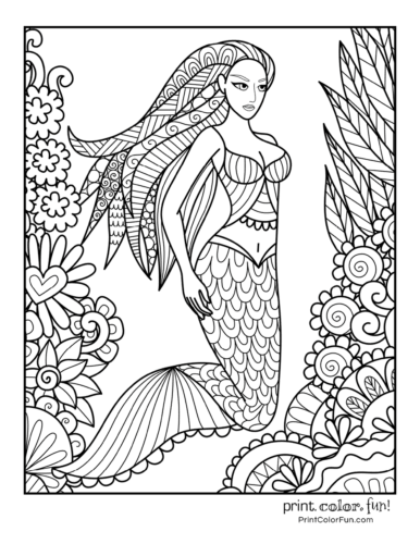 36 Detailed Mermaid Coloring Pages for Adults Printable 20