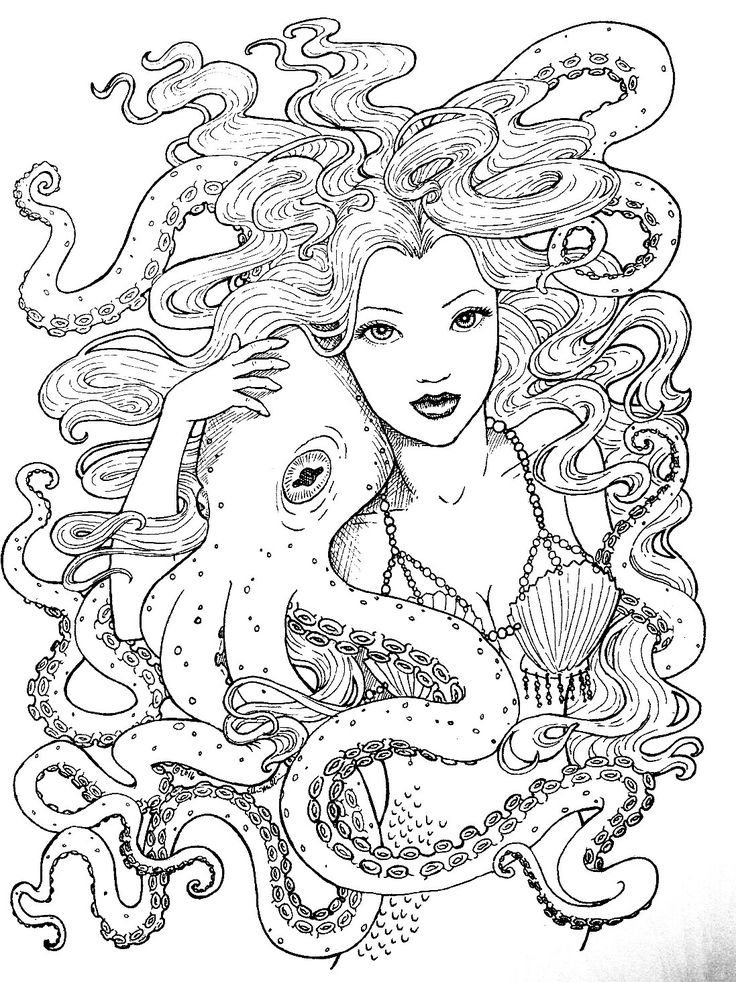 36 Detailed Mermaid Coloring Pages for Adults Printable 23