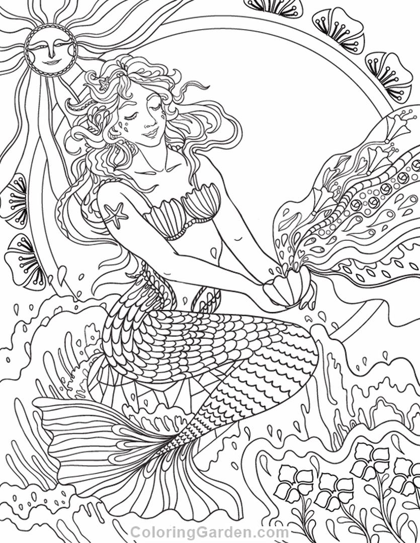 36 Detailed Mermaid Coloring Pages for Adults Printable 24