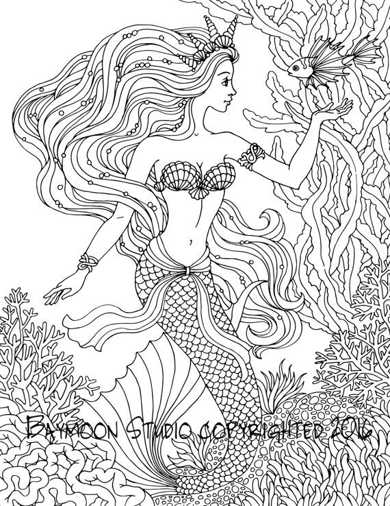 36 Detailed Mermaid Coloring Pages for Adults Printable 25