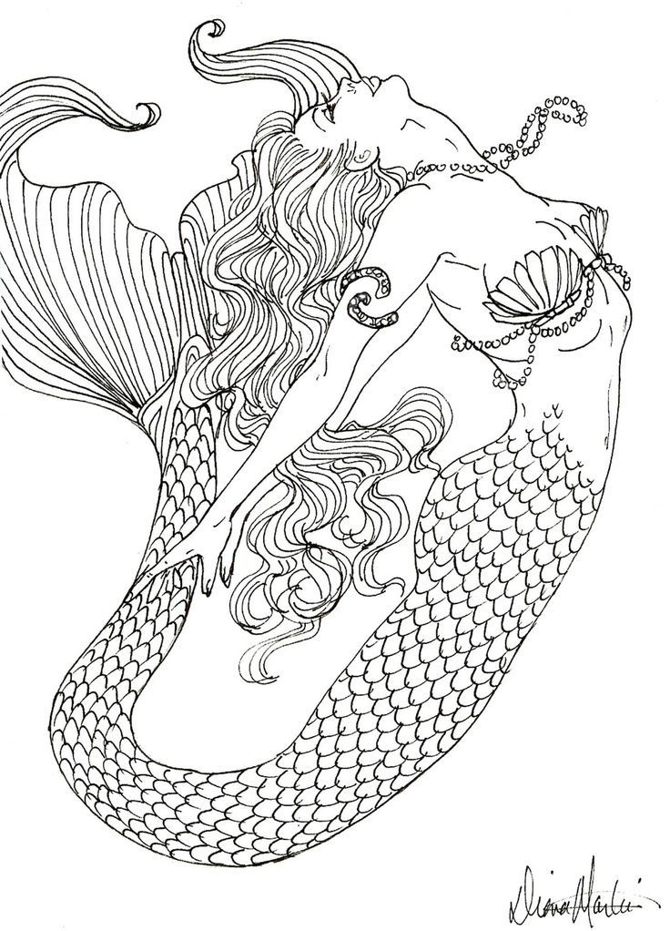 36 Detailed Mermaid Coloring Pages for Adults Printable 5