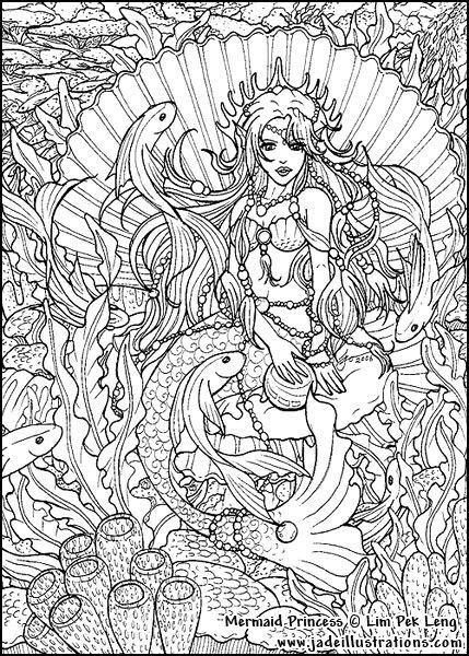 36 Detailed Mermaid Coloring Pages for Adults Printable 6