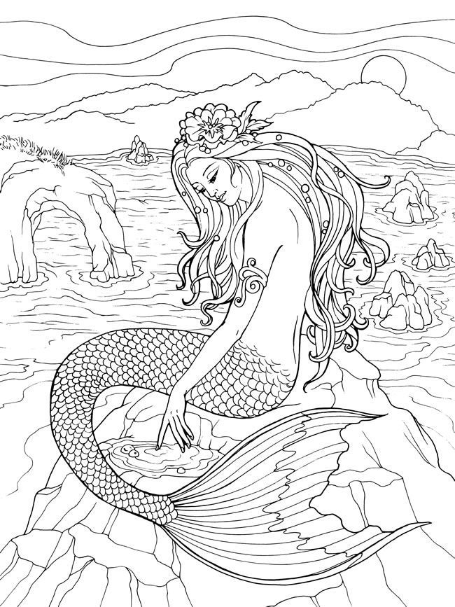 36 Detailed Mermaid Coloring Pages for Adults Printable 7