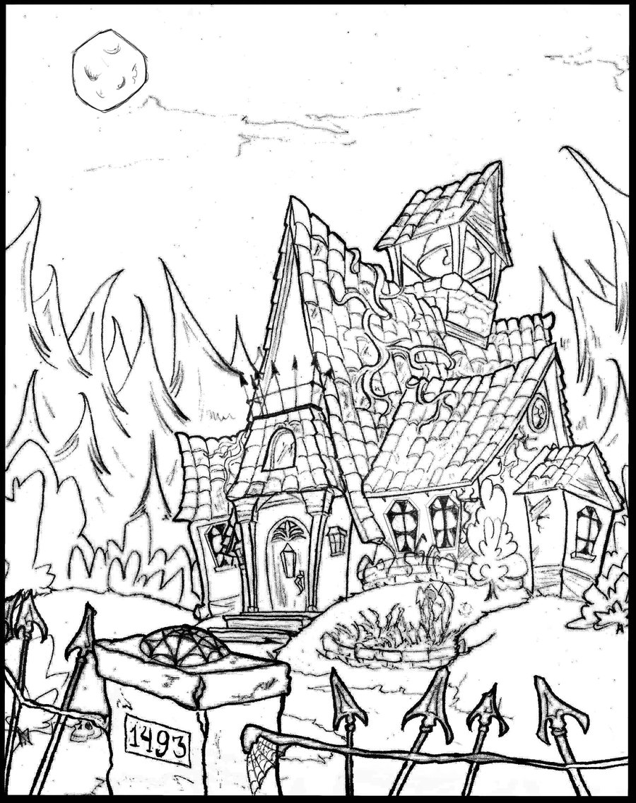 36 Haunted Castle Coloring Pages Printable 1