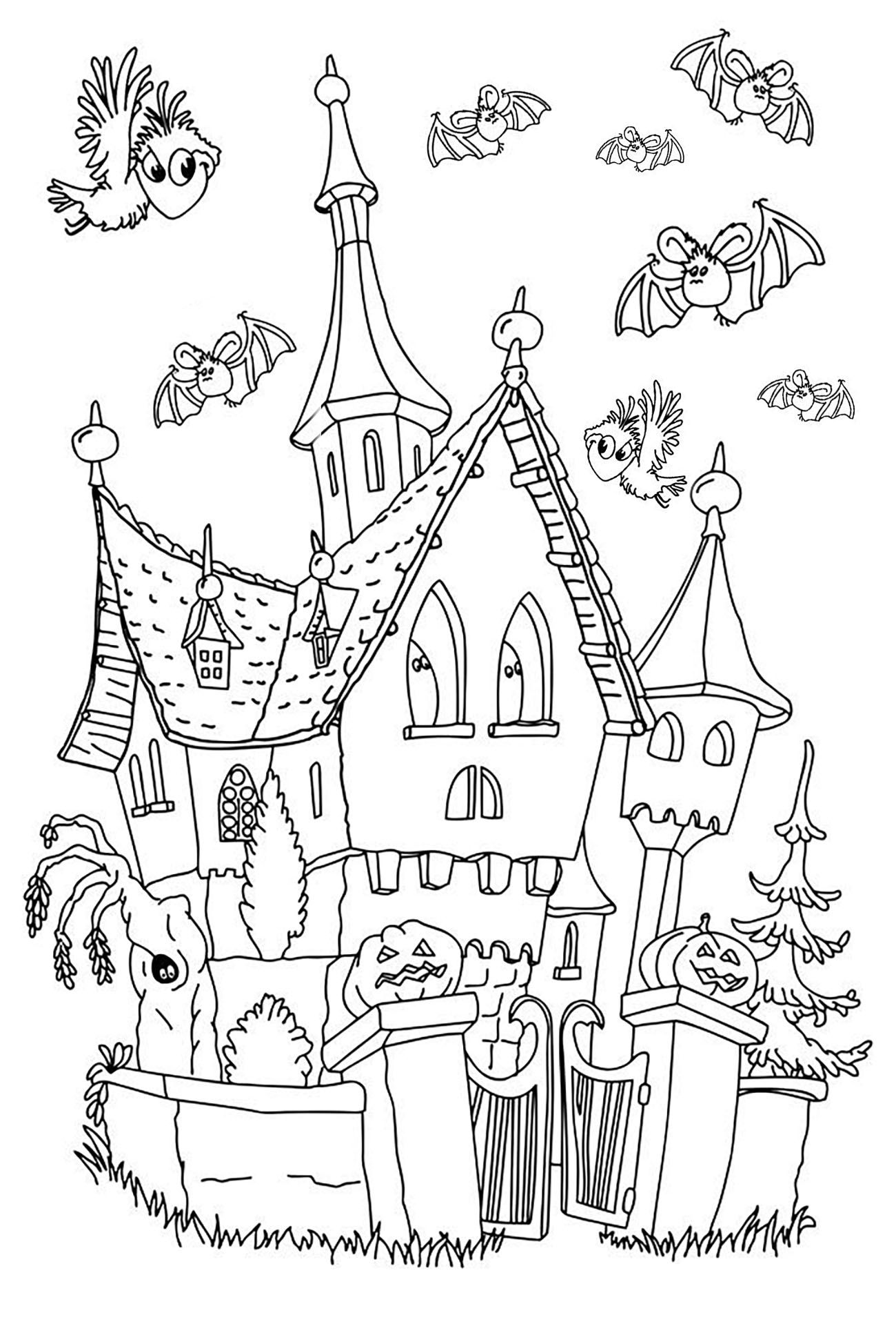 36 Haunted Castle Coloring Pages Printable 2