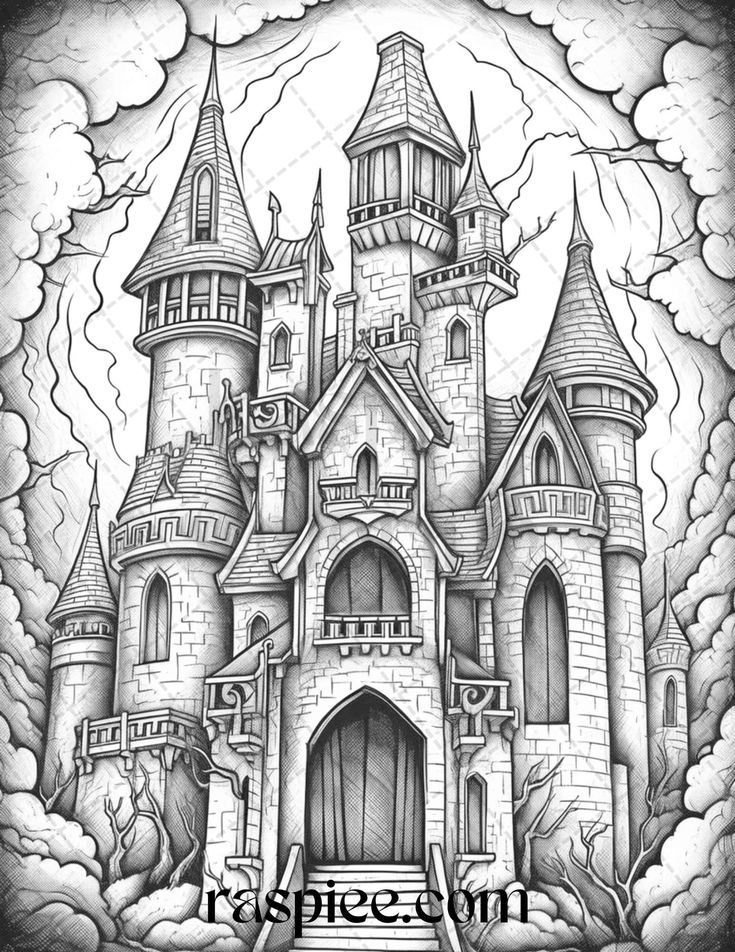 36 Haunted Castle Coloring Pages Printable 4