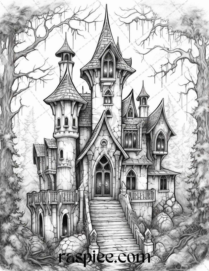 36 Haunted Castle Coloring Pages Printable 5