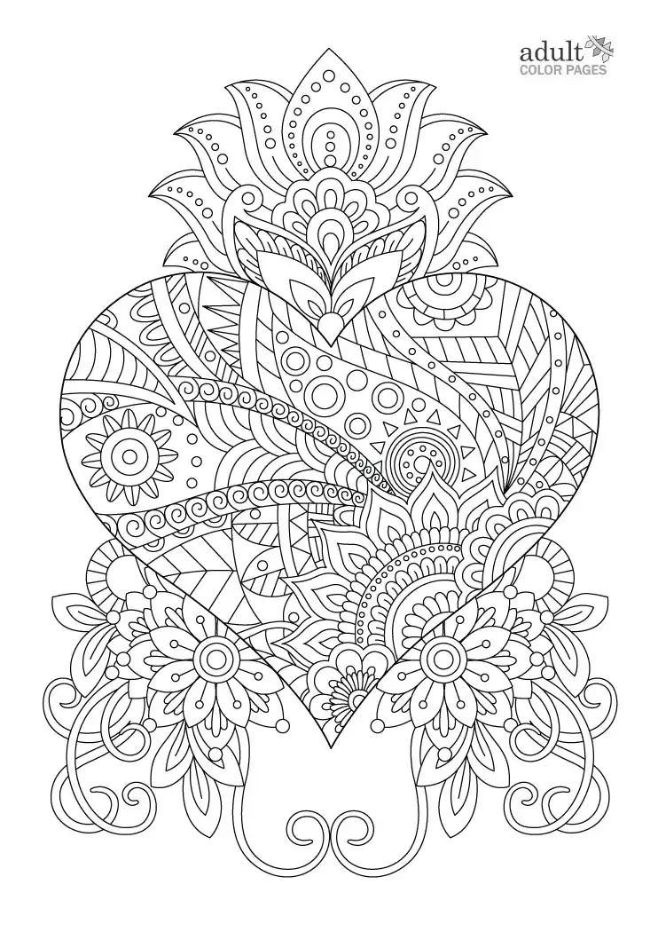 36 Lovely Hearts Coloring Pages for Adults Printable 34