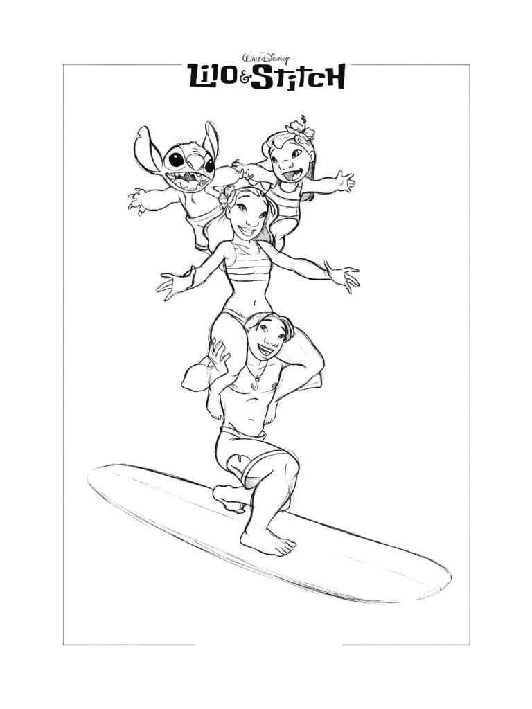 30+ Magical Stitch Surfing Coloring Pages Printable