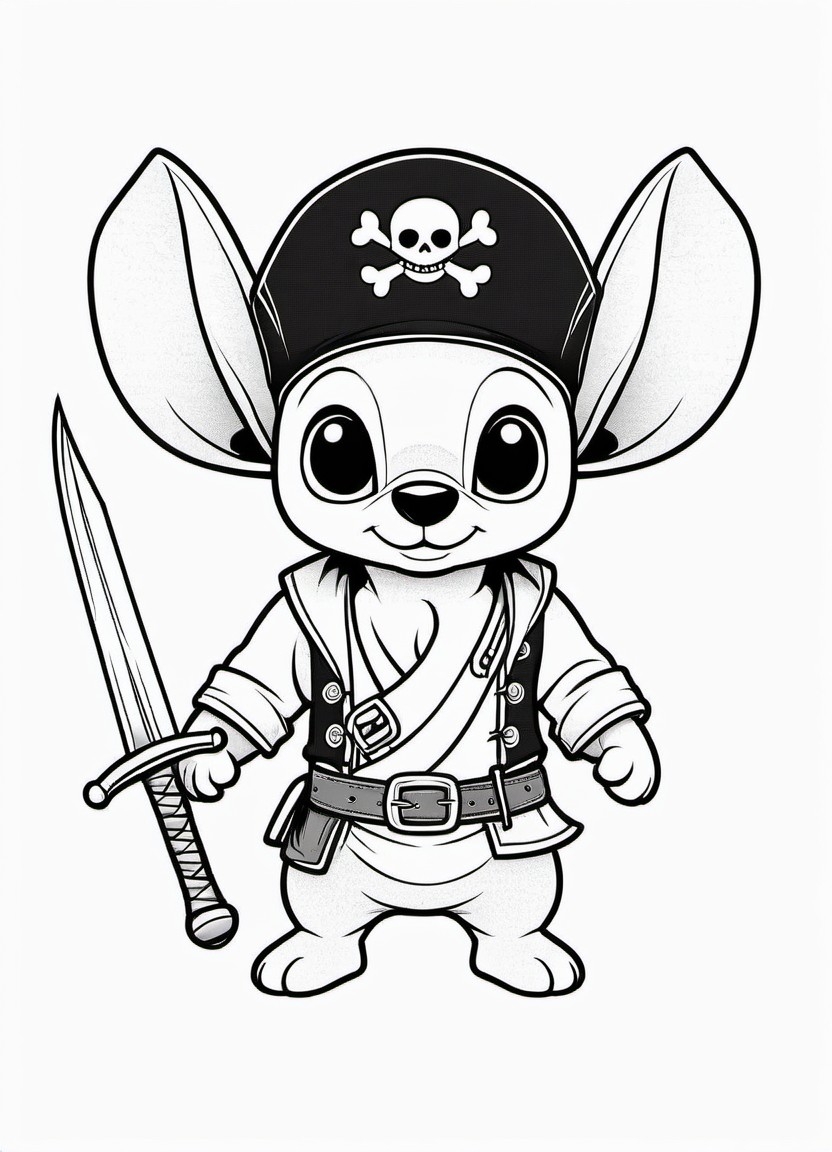 Stitch Dressed as a Pirate Coloring Pages