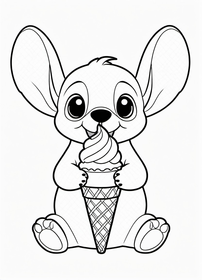 Stitch Enjoying Ice Cream Coloring Pages