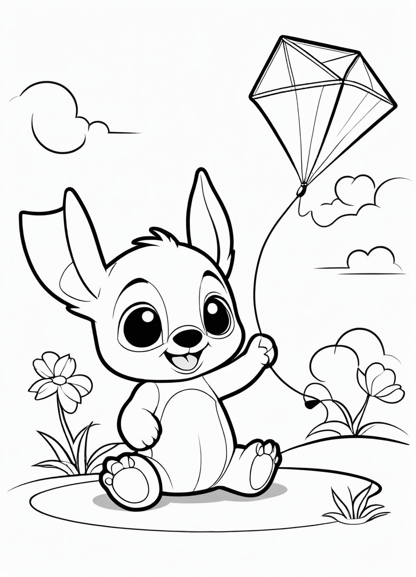 Stitch Flying a Kite Coloring Pages